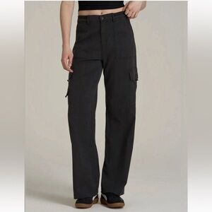 Old Navy Wide leg twill cargo pants pullon Elastic Waist Highrise Black XS/SM